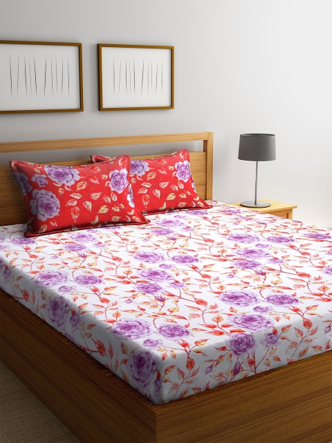 

BOMBAY DYEING White & Red Floral Queen Bedsheet with 2 Pillow Covers