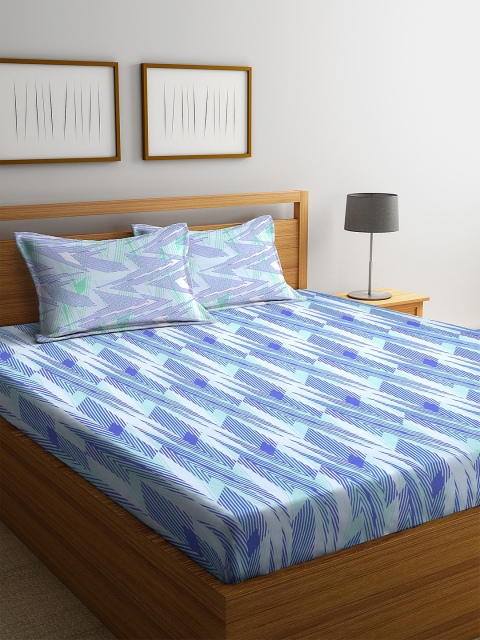 

BOMBAY DYEING White & Blue Abstract Queen Bedsheet with 2 Pillow Covers