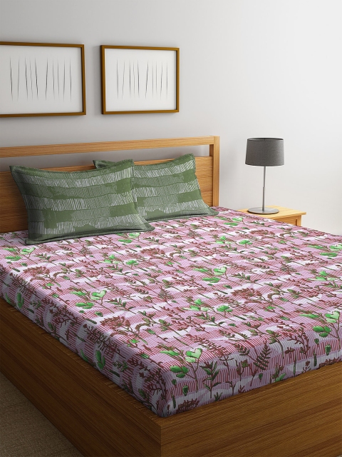 

BOMBAY DYEING Mauve & White Floral Queen Bedsheet with 2 Pillow Covers