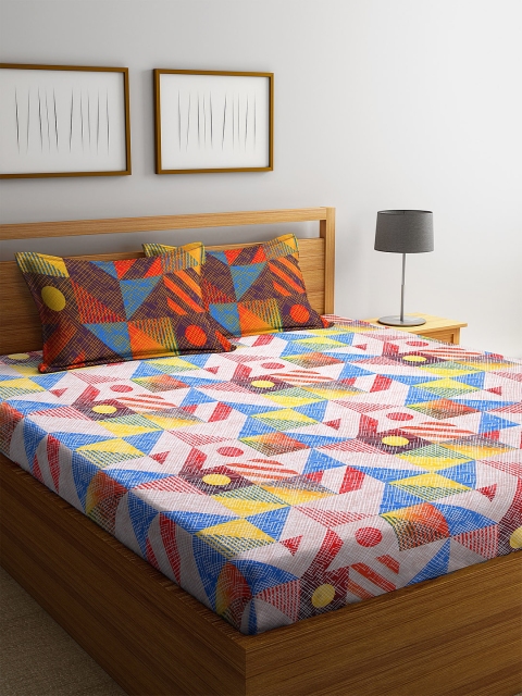 

BOMBAY DYEING Multicoloured Geometric 120 TC Cotton 1 Queen Bedsheet with 2 Pillow Covers, Multi