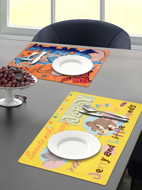 

Saral Home Set Of 2 Yellow & Orange Tom & Jerry Printed Velvet Dining Table Placemats