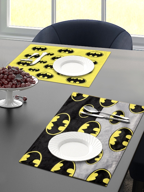 

Saral Home Set Of 2 Yellow & Black Batman Printed Velvet Dining Table Placemats