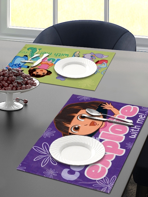 

Saral Home Set Of 2 Purple & Green Dora Printed Velvet Dining Table Placemats