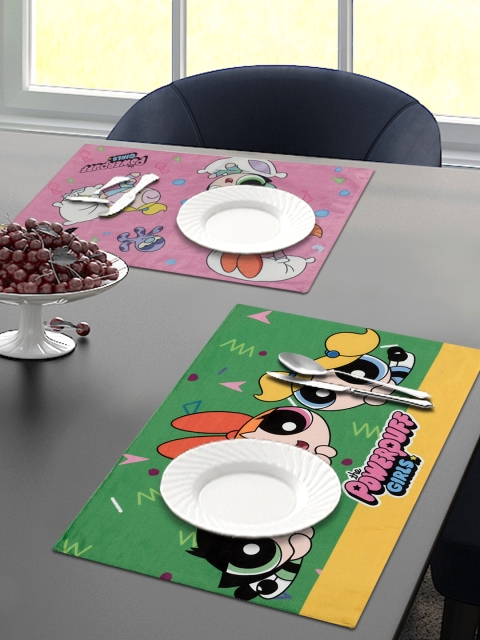 

Saral Home Set Of 2 Green & Pink Powerpuff Girls Printed Velvet Dining Table Placemats