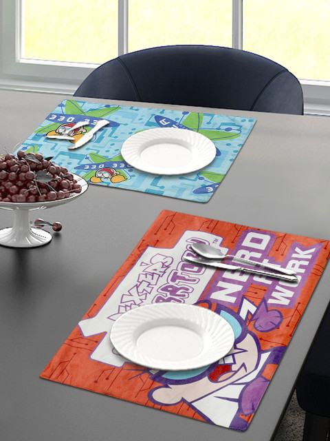 

Saral Home Set Of 2 Turquoise Blue & Orange Doctor Dexter Printed Velvet Dining Table Placemats