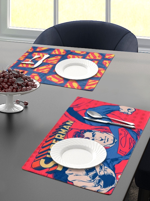 

Saral Home Set Of 2 Red & Blue Superman Printed Velvet Dining Table Placemats