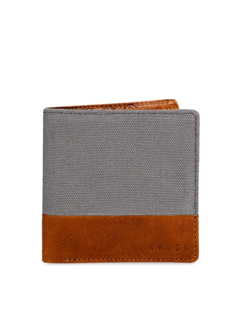 

CRUST Men Grey & Tan Brown Colourblocked RFID Protected Leather Two Fold Wallet