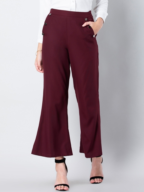 

FabAlley Women Burgundy Regular Fit Solid Bootcut Trousers