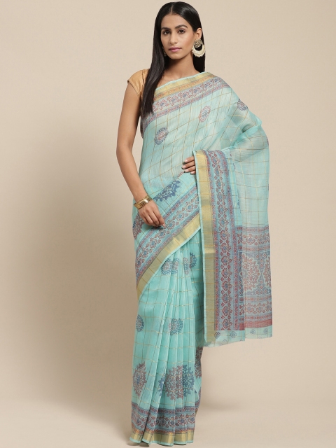 

Vaamsi Blue & Red Printed Chanderi Saree