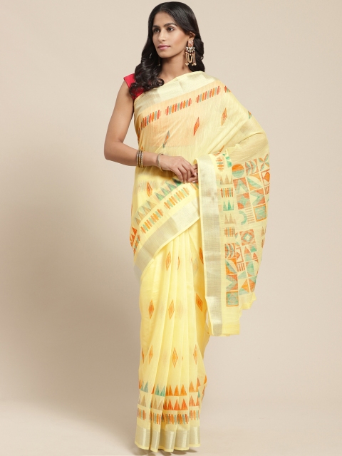 

Vaamsi Yellow & Red Printed Chanderi Saree