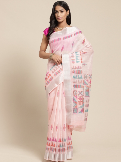 

Vaamsi Pink & Green Printed Chanderi Saree