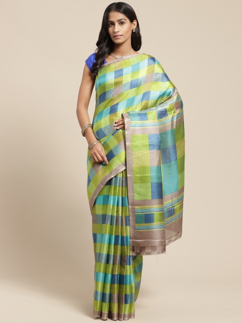 

Vaamsi Green & Blue Checked Bhagalpuri Saree