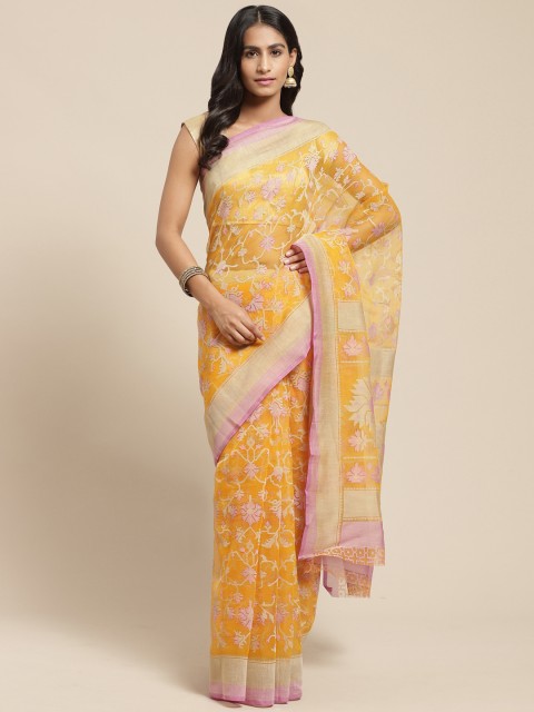 

Vaamsi Mustard Yellow & Beige Woven Design Saree