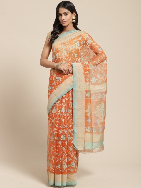 

Vaamsi Orange & Beige Woven Design Saree