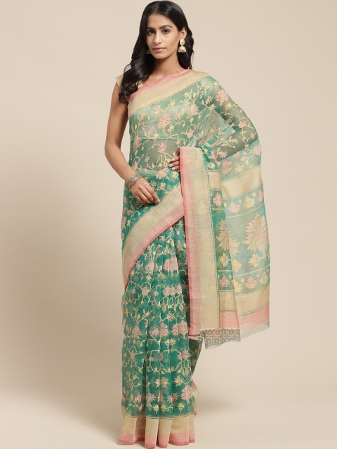 

Vaamsi Green & Beige Woven Design Saree