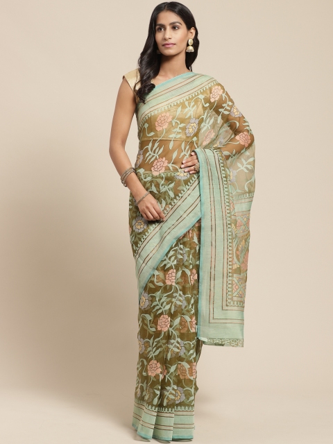

Vaamsi Olive Green & Pink Woven Design Saree