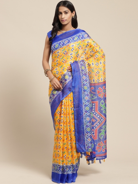 

Vaamsi Mustard Yellow & Blue Printed Kota Saree