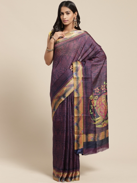 

Vaamsi Navy Blue & Pink Ethnic Printed Kota Saree