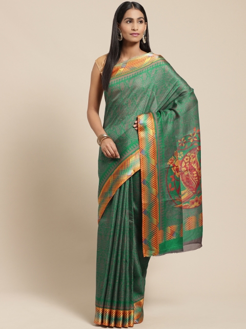 

Vaamsi Green & Beige Ethnic Printed Kota Saree