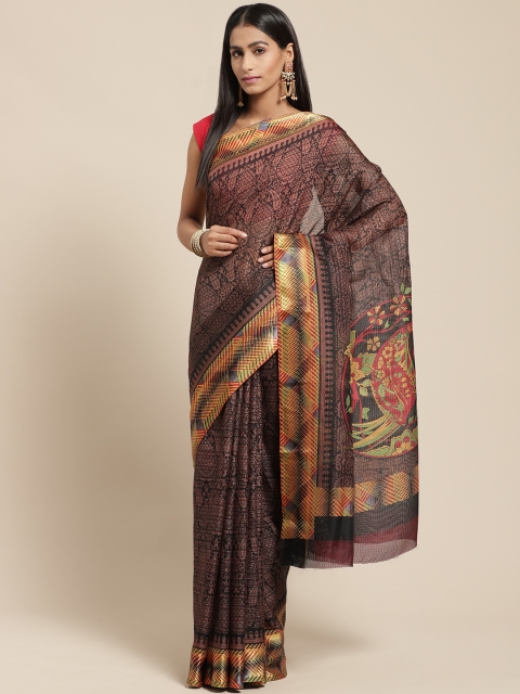 

Vaamsi Black & Beige Printed Kota Saree
