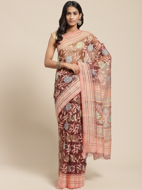 

Vaamsi Brown & Peach-Coloured Floral Woven Design Saree