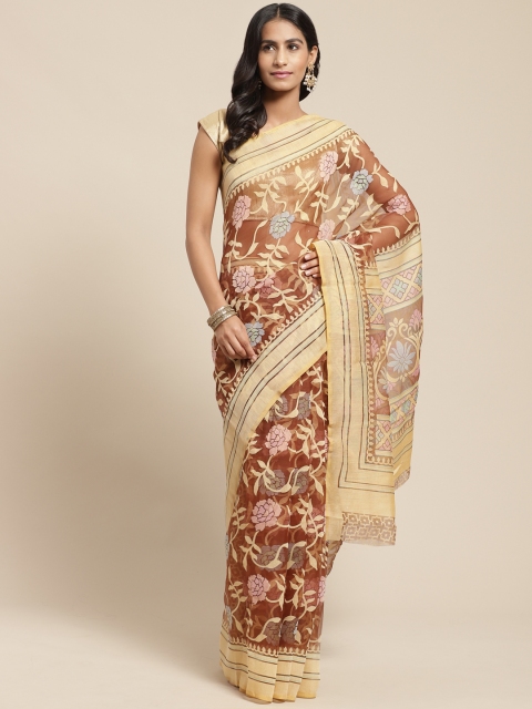 

Vaamsi Brown & Beige Floral Woven Design Saree