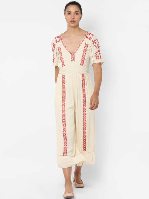 

AMERICAN EAGLE OUTFITTERS Women Cream-Coloured and Red Printed Culotte Jumpsuit