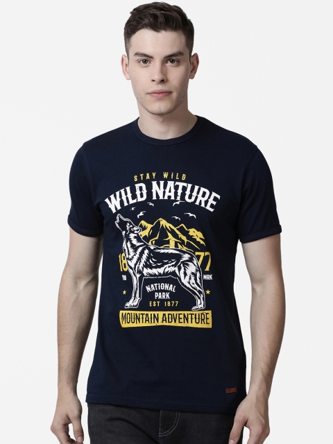

RUG WOODS Men Navy Blue Slim Fit Printed Round Neck T-shirt