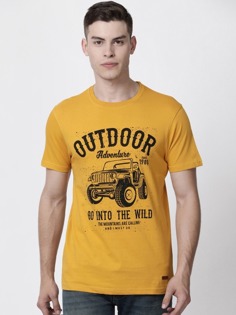 

RUG WOODS Men Mustard Yellow Printed Round Neck T-shirt