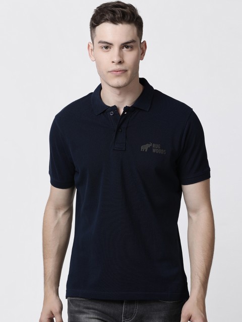 

RUG WOODS Men Navy Blue Solid Polo Collar T-shirt