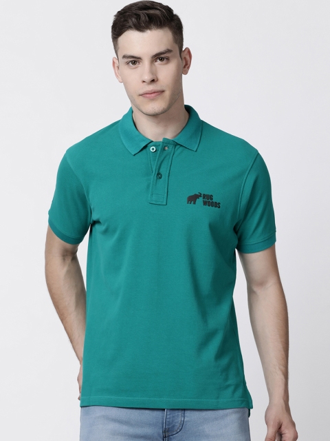 

RUG WOODS Men Teal Green Solid Polo Collar T-shirt