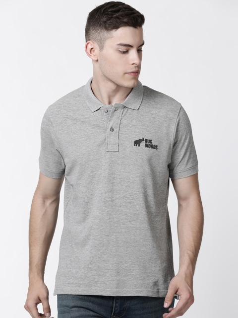 

RUG WOODS Men Grey Melange Solid Polo Collar T-shirt