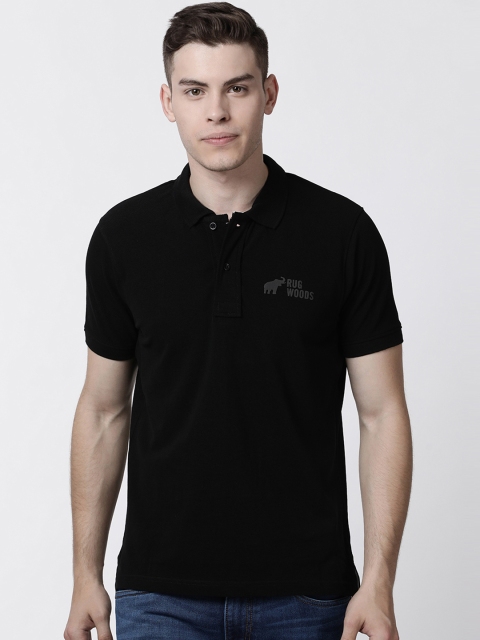 

RUG WOODS Men Black Solid Polo Collar T-shirt