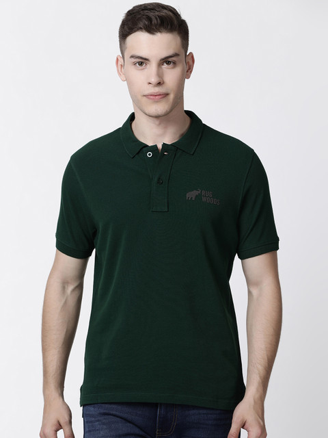 

RUG WOODS Men Green Printed Polo Collar T-shirt