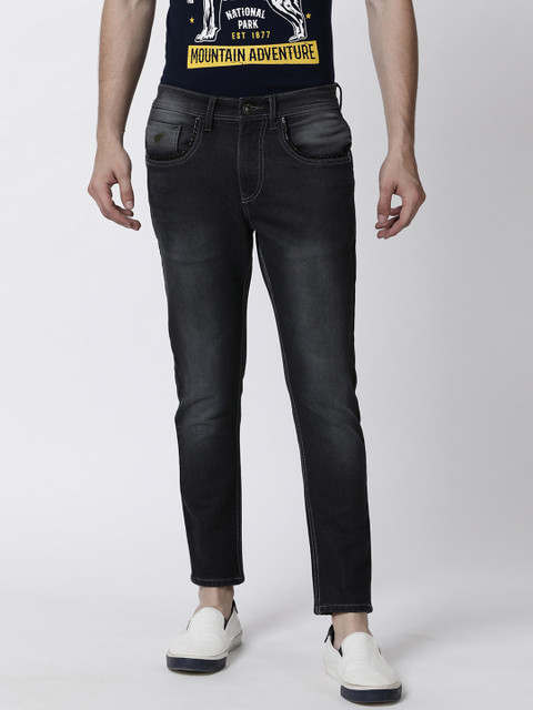 

RUG WOODS Men Black Regular Fit Mid-Rise Clean Look Stretchable Cropped Jeans