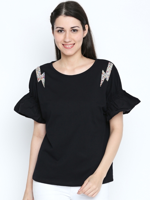 

Forever Glam by Pantaloons Women Black Solid Regular Top with Sequinned Detail