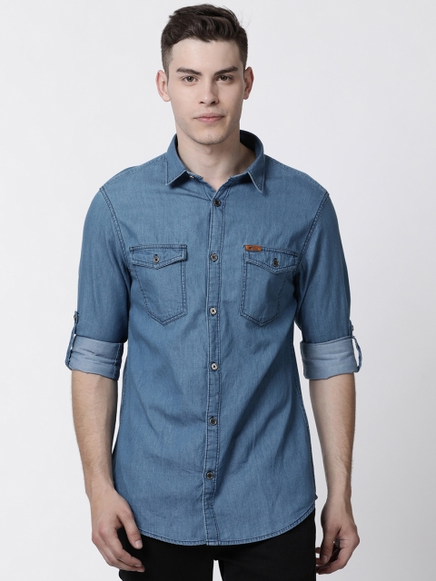 

RUG WOODS Men Blue Regular Fit Solid Casual Shirt