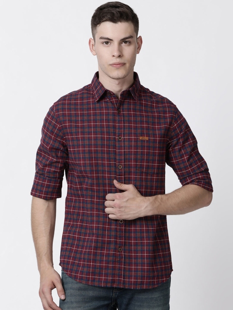 

RUG WOODS Men Maroon & Blue Slim Fit Checked Casual Shirt