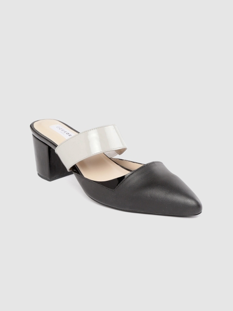 

OCEEDEE Women Black & White Colourblocked Heeled Mules