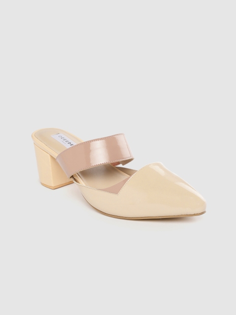 

OCEEDEE Women Beige & Peach-Coloured Colourblocked Heeled Mules