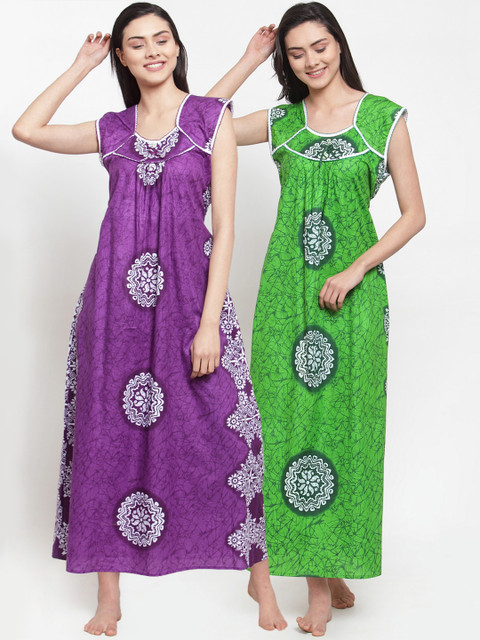 

Secret Wish Pack Of 2 Printed Nightdresses NT-E216-832-835, Purple