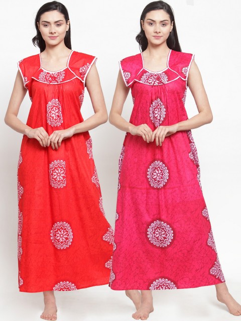

Secret Wish Pack Of 2 Printed Nightdresses NT-E216-831-833, Red