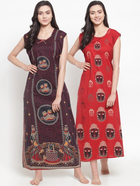 

Secret Wish Pack Of 2 Black & Red Printed Nightdress