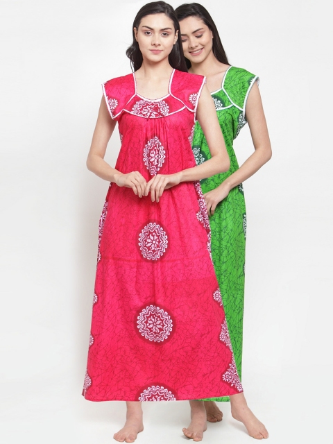

Secret Wish Women Pack of 2 Printed Nightdresses, Pink