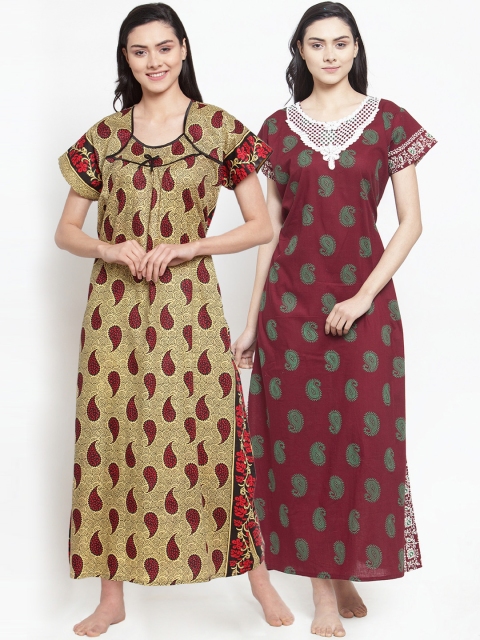 

Secret Wish Pack of 2 Printed Nightdress NT-E194-792-E195-795, Beige