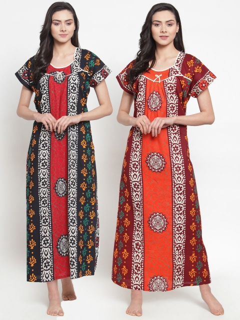 

Secret Wish Pack Of 2 Printed Nightdresses NT-E207-815-816, Black