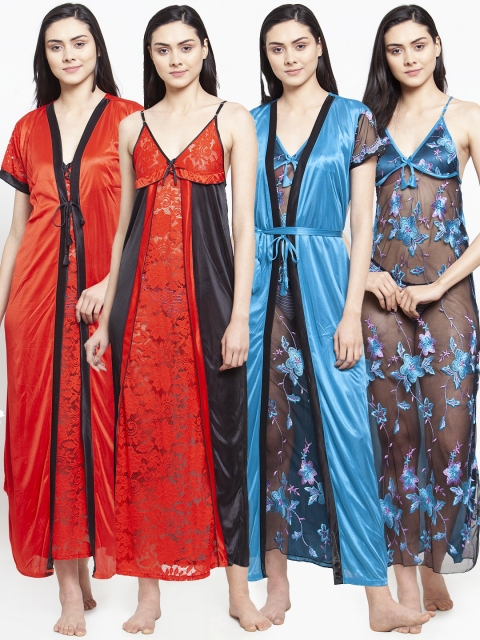 

Secret Wish Pack Of 2 Red & Blue Solid Nightdress