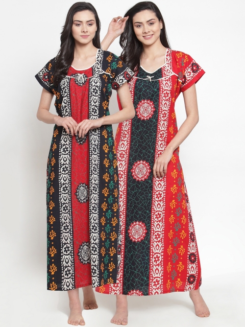 

Secret Wish Pack Of 2 Black & Red Printed Nightdress