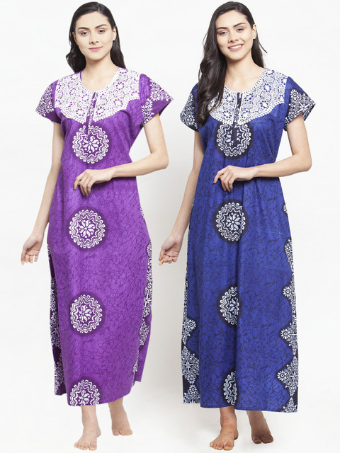 

Secret Wish Women Pack of 2 Printed Nightdresses, Purple