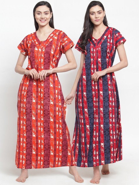 

Secret Wish Pack of 2 Printed Nightdresses, Orange